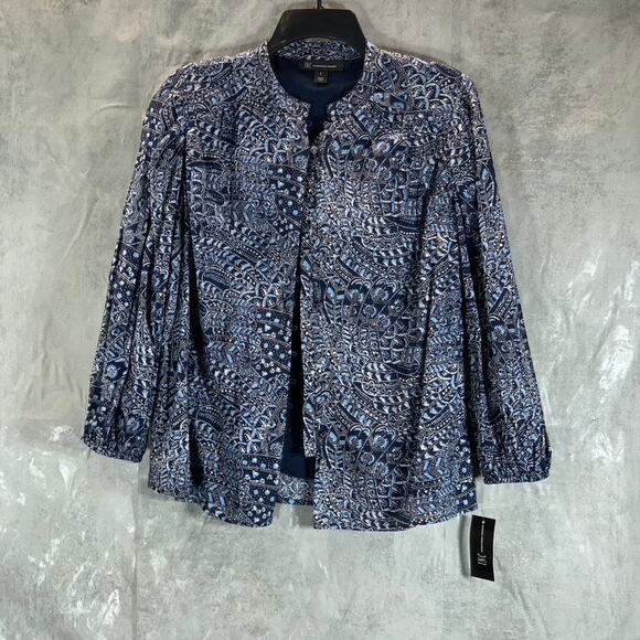 INC INTERNATIONAL CONCEPTS Women's Navy Paisley-Print Button-Up Top SZ S - Picture 1 of 10